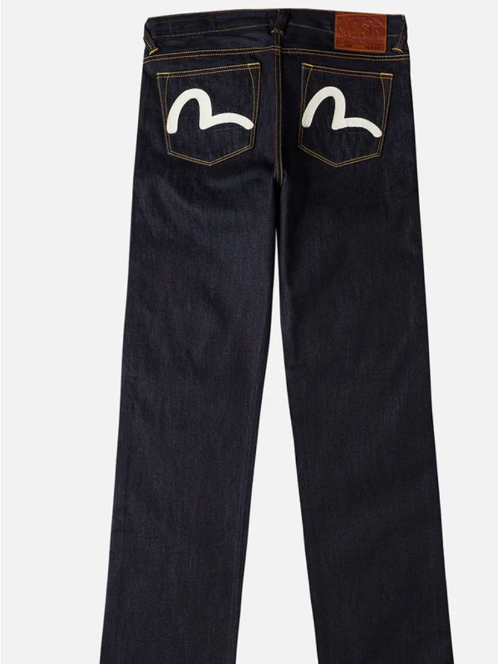 Evisu Straight Dark Indigo Jeans with White Pocket Motif